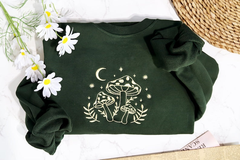 Retro Mushroom Embroidered Sweatshirt Crewneck Sweatshirt All Over Print Sweatshirt For Women Sweatshirt For Men Sws2677