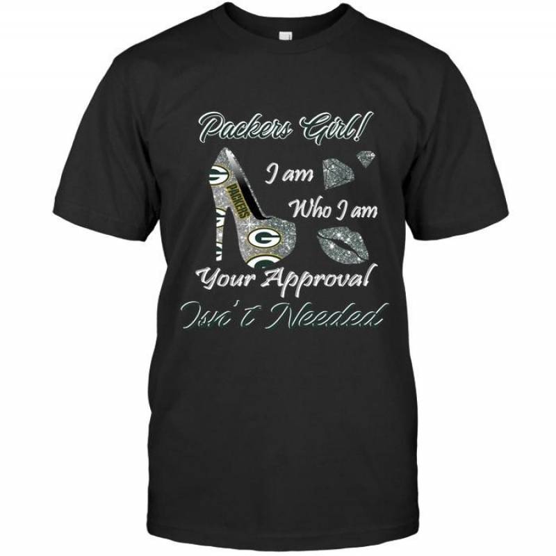 Green Bay Packers Girl I Am Who I Am Your Approval Isn’T Needed High Heel Lips Diamond Glitter Pattern T Shirt – Gearpenguin.com