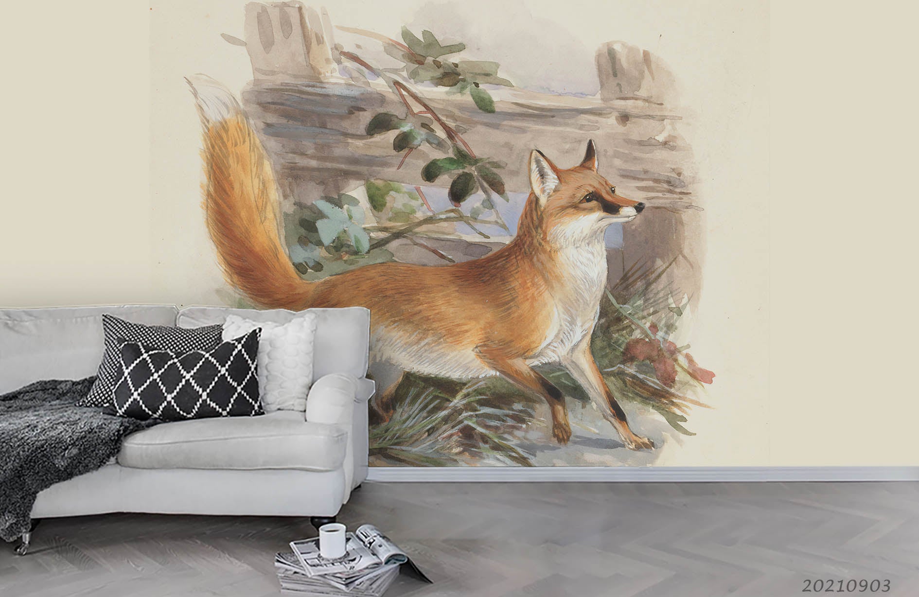 3D Watercolor Animal Fox Wall Mural Wallpaper Lqh 253