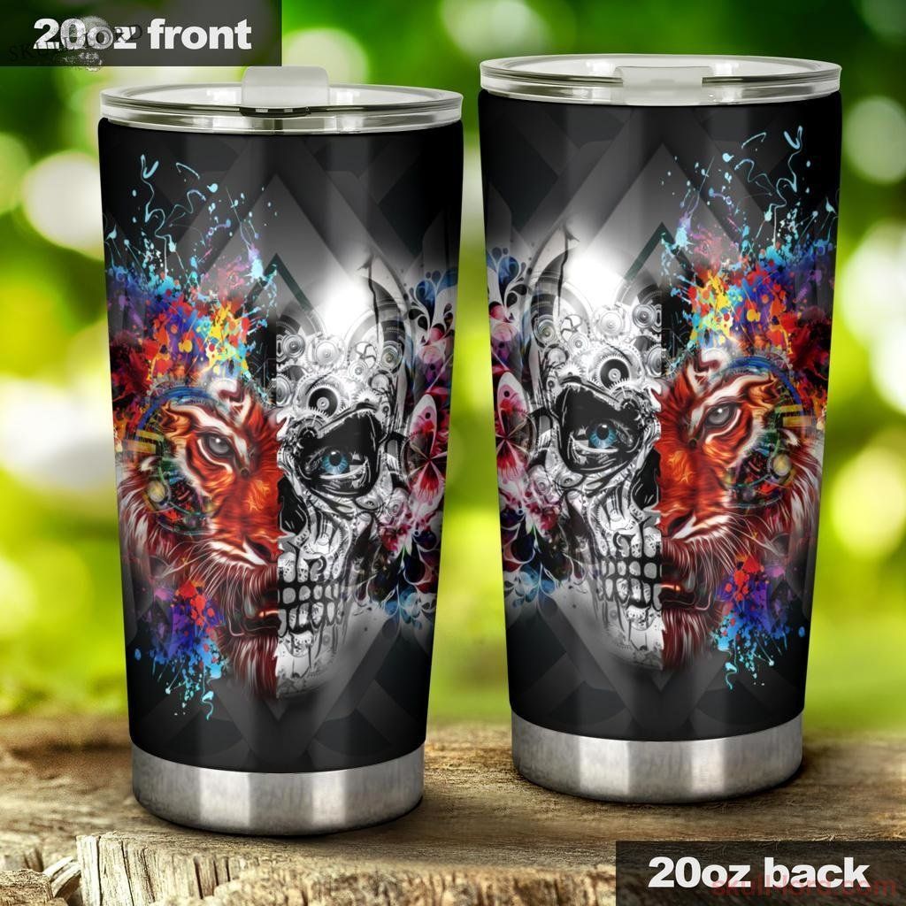 Blueztumbler Skull With Tiger Colorful Stainless Steel  Cup