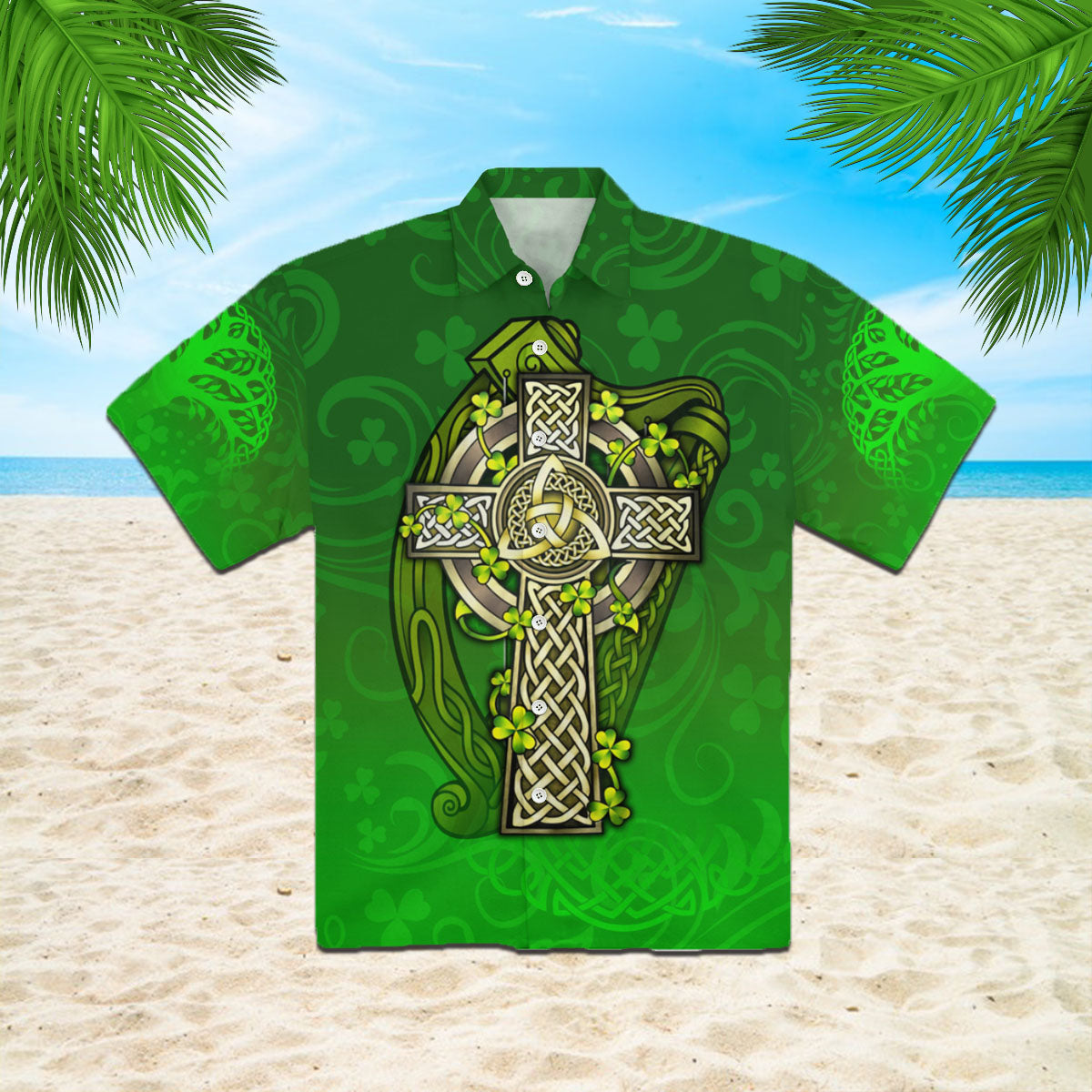 Irish St Patrick Celtic Cross And The Harp Hawaii Shirt For Men Women Ha7246