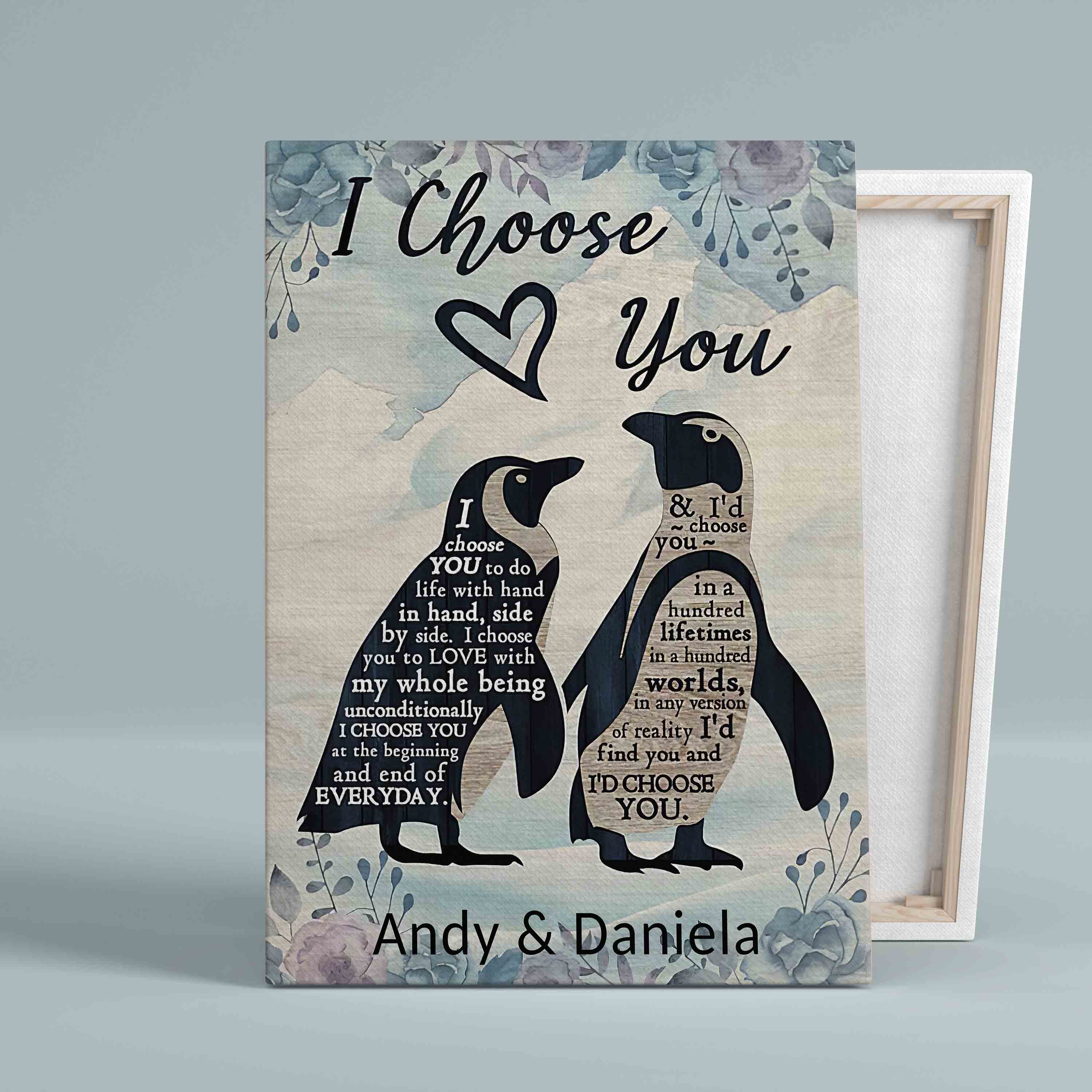 Personalized Name Canvas, I Choose You Canvas, Penguin Canvas, Valentine Canvas