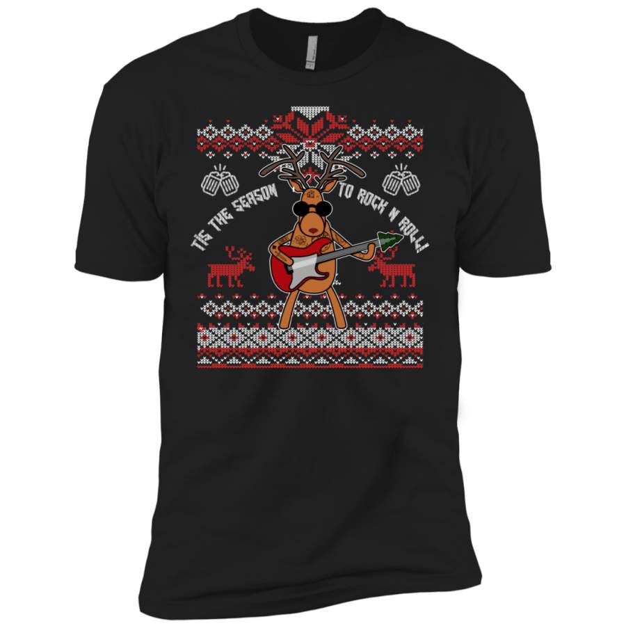 Ugly Christmas Guitar Rock n Roll Reindeer Mens – Tshirt – Small to 5XL