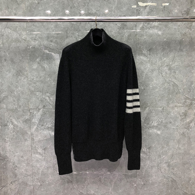 TB THOM Sweater Autunm Winter Sweaters Male Fashion Brand Men’s Clothing Wool 4-Bar Stripe Turtleneck Knit Dark Gray TB Sweaters alx