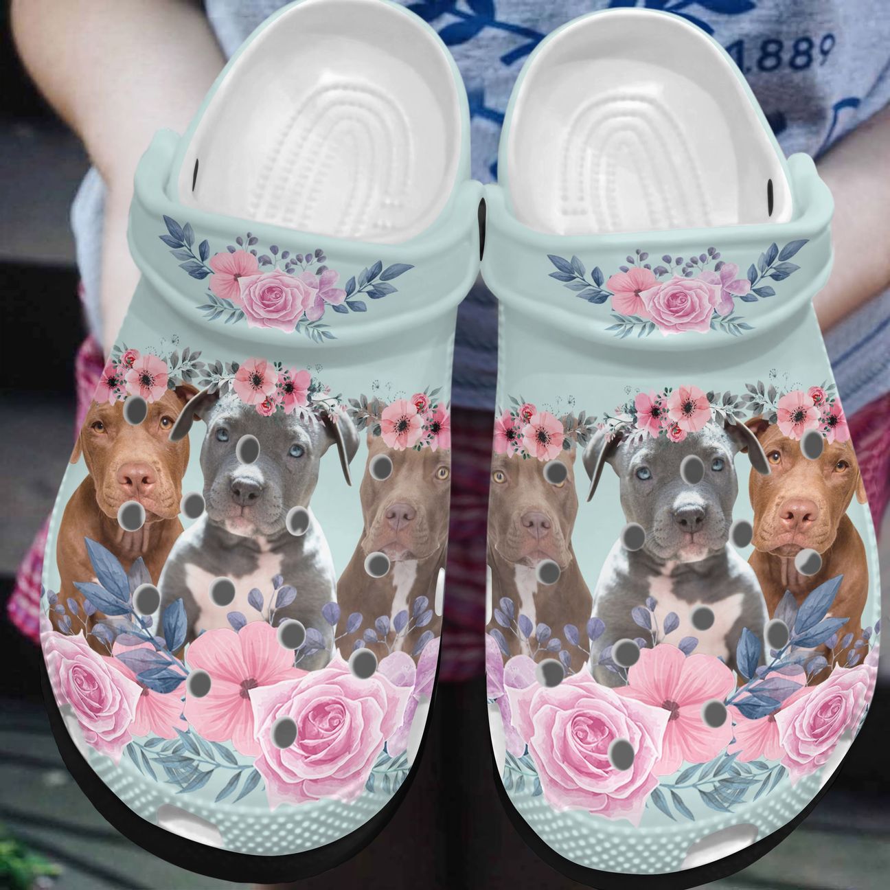 Pitbull Personalized Clog, Custom Name, Text, Color, Number Fashion Style For Women, Men, Kid, Print 3D Floral Pitbulls