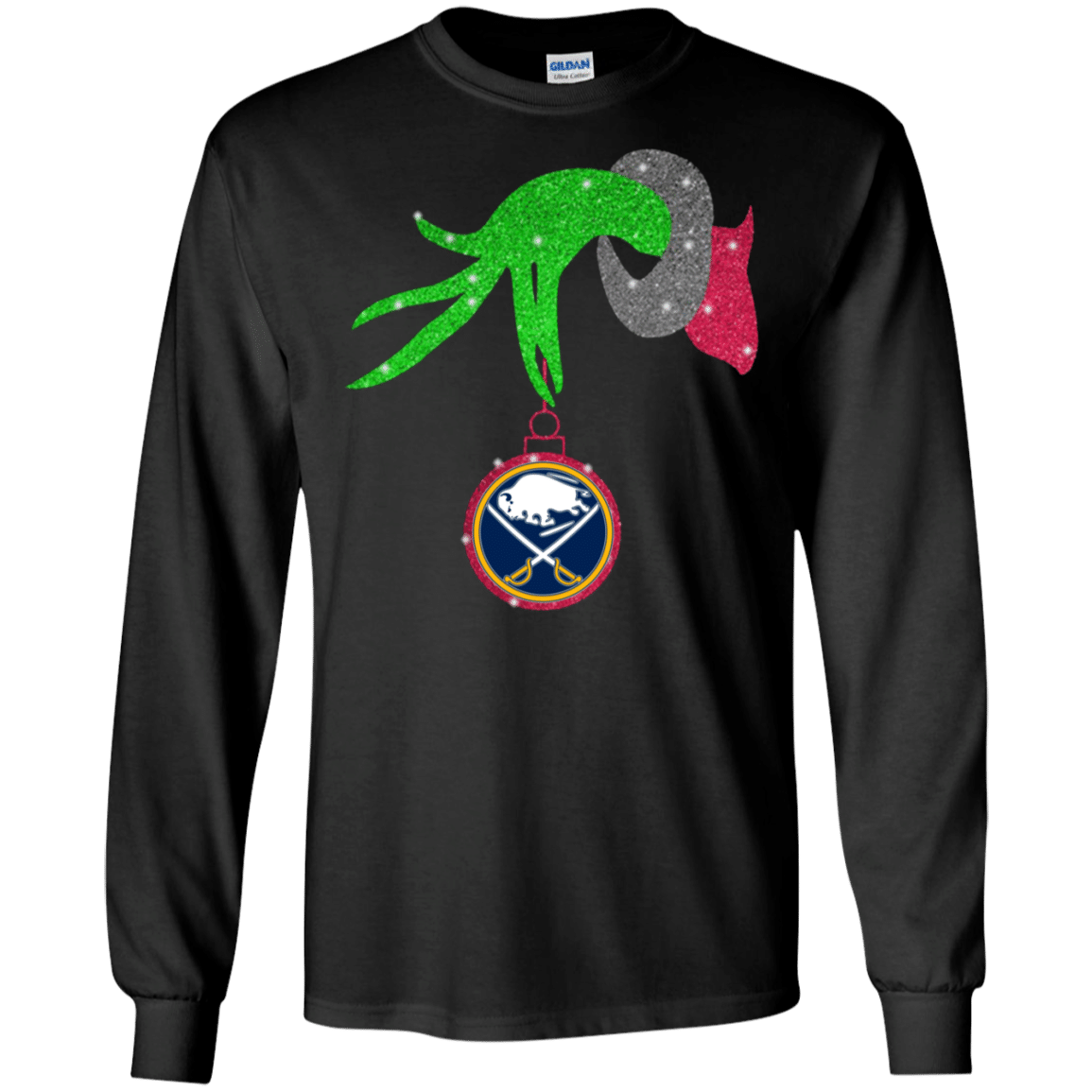 Check out this awesome Grinch hand holding Buffalo Sabres Glitter Christmas shirt Ultra Cotton Shirt