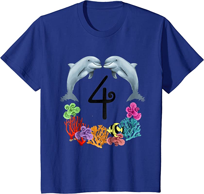 Kids 4 Year Old Dolphin Birthday Party 4th Birthday T-Shirt