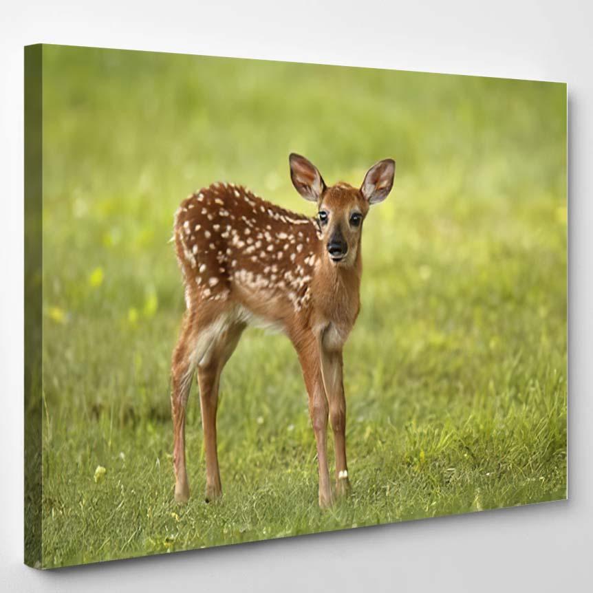 Whitetailed Deer Fawn Standing Meadow – Deer Animals Canvas Print