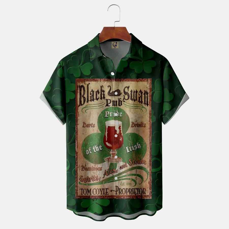 St. Patrick’S Day Chest Pocket Short Sleeve Casual Shirt, St. Patrick’S Day Shamrocks Shirt