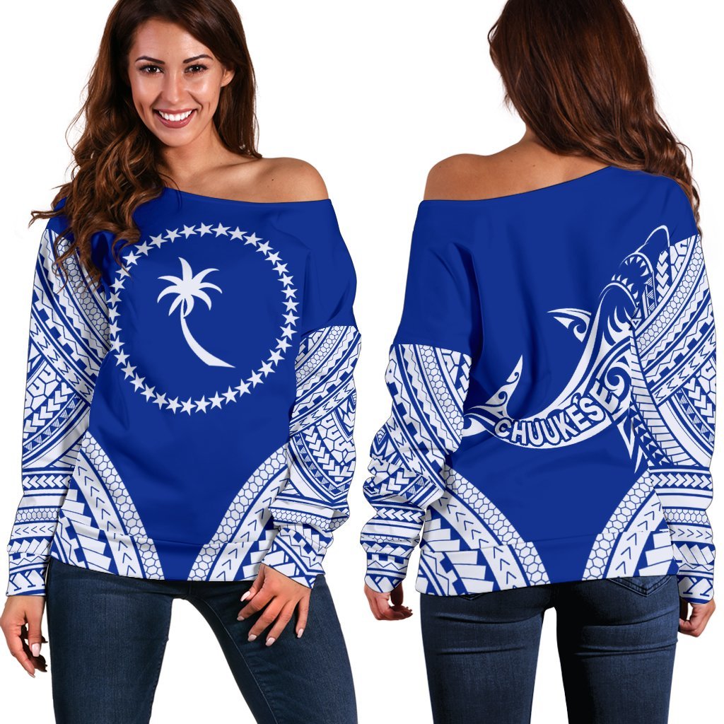 Chuuk Micronesian Shark Style Blue Shoulder Sweater