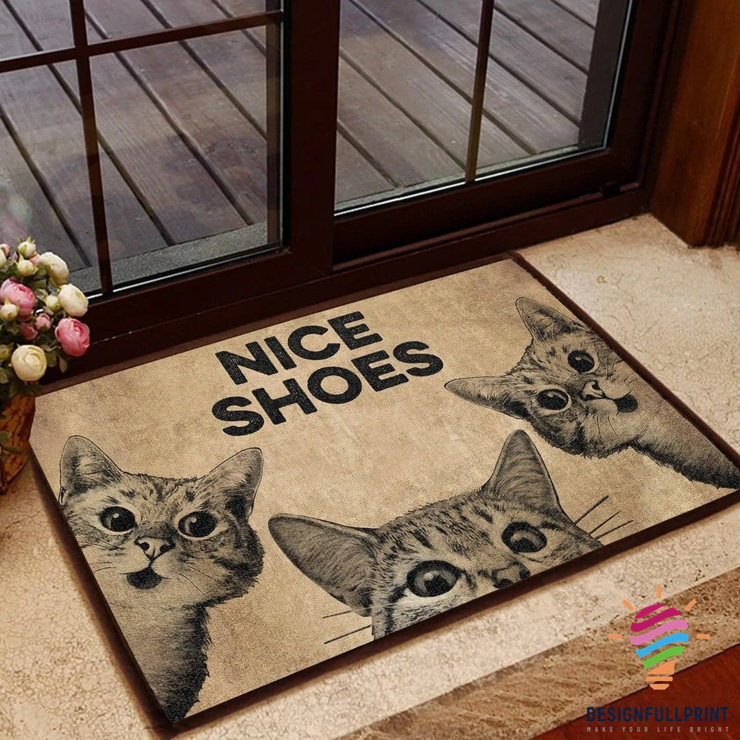 Nice Shoes Cats Welcome Non-Slip Rubber Backing Doormat Nhd Cat Lover Gift