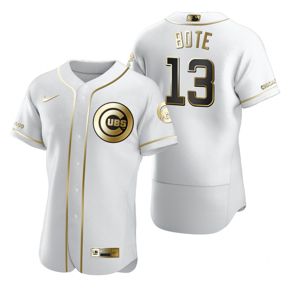 Chicago Cubs #13 David Bote MLB Golden Brandedition White Jersey Gift For Cubs Fans