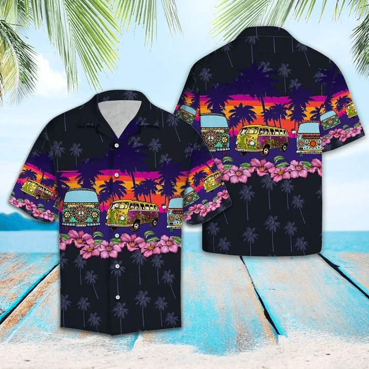 Order Hippie Car Black Tropical Summer Hawaii Aloha Shirts Ha88598