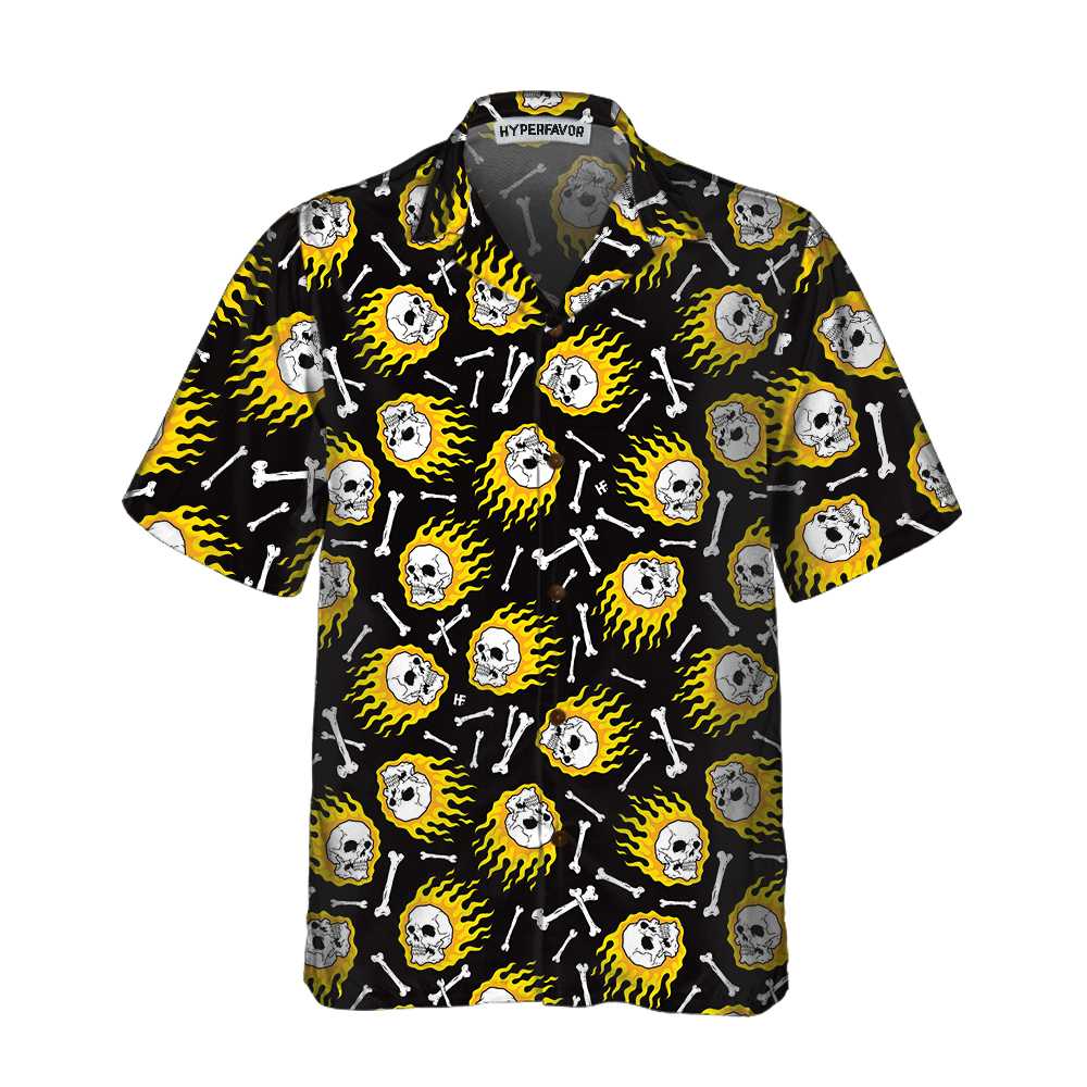 Flaming Skull Pattern Hawaii Unique Flame Shirt For Print Ha10810