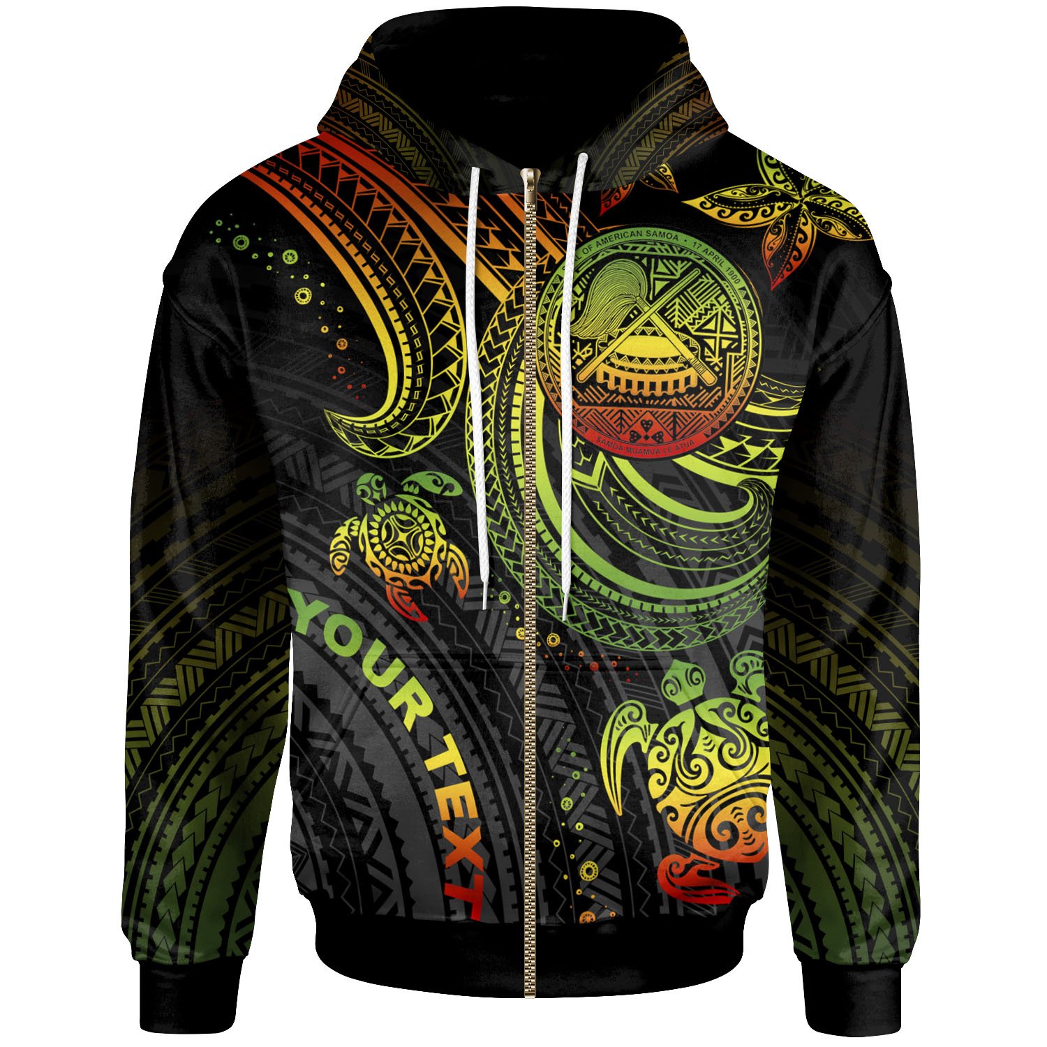 American Samoa Custom Personalised Zip-Up Hoodie – Reggae Turtle – BN26