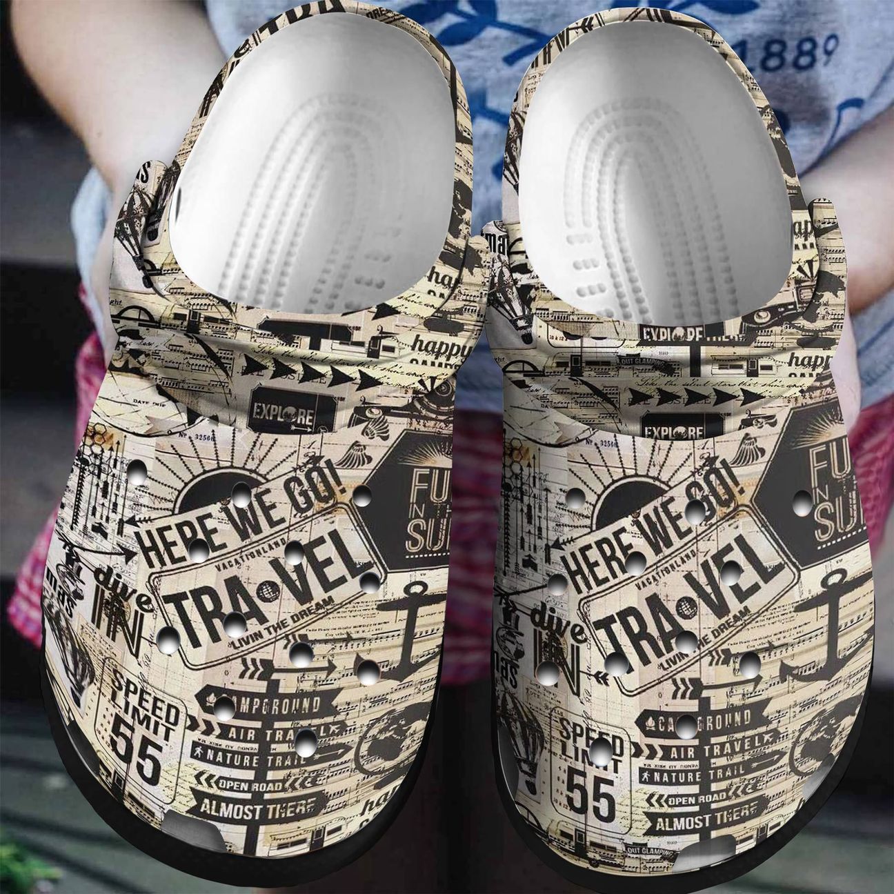 Traveling Personalized Clog, Custom Name, Text, Color, Number Fashion Style For Women, Men, Kid, Print 3D Here We Go Travel