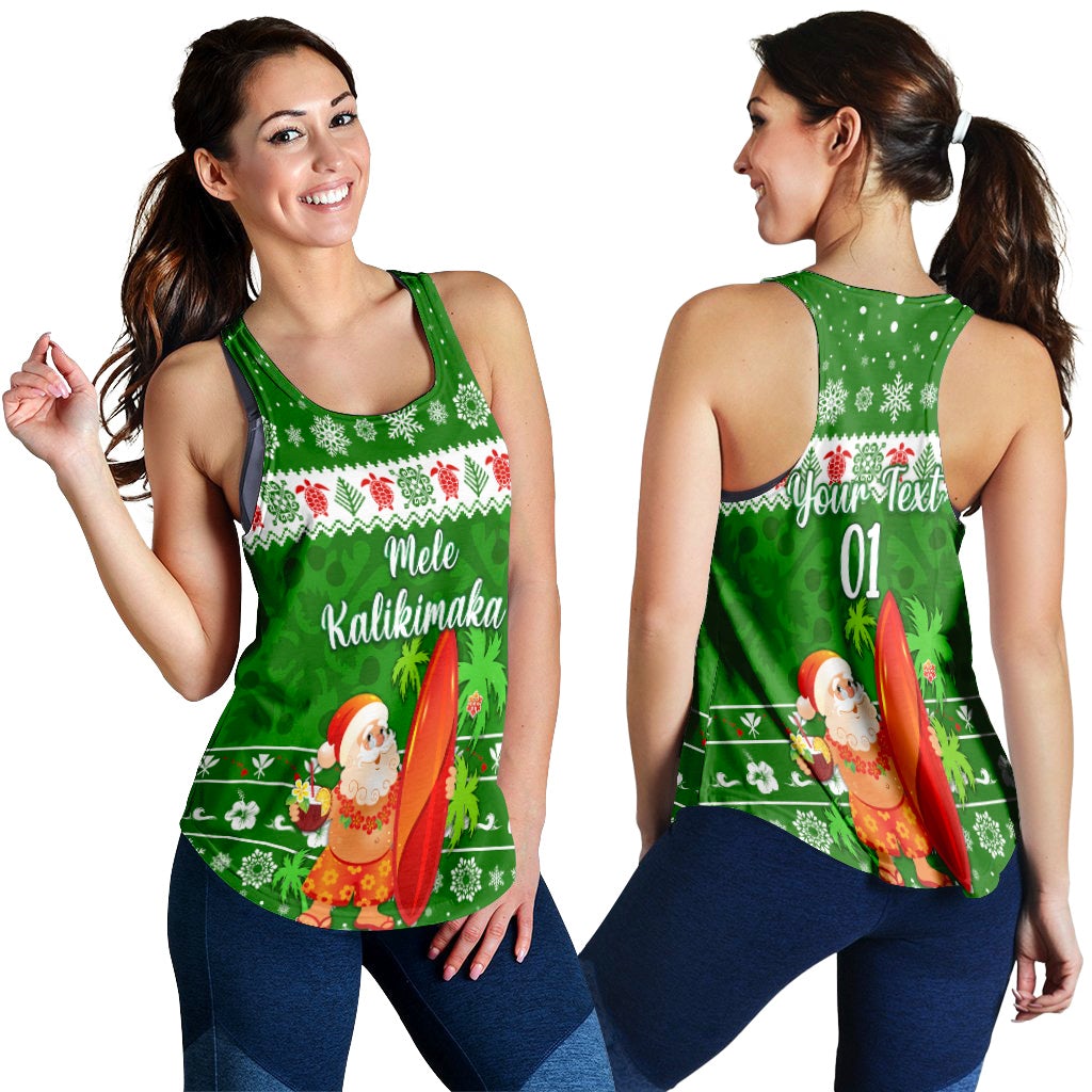 Hawaiian Christmas Racerback Tank Santa Claus Surfing Simple Style Green Ha60850