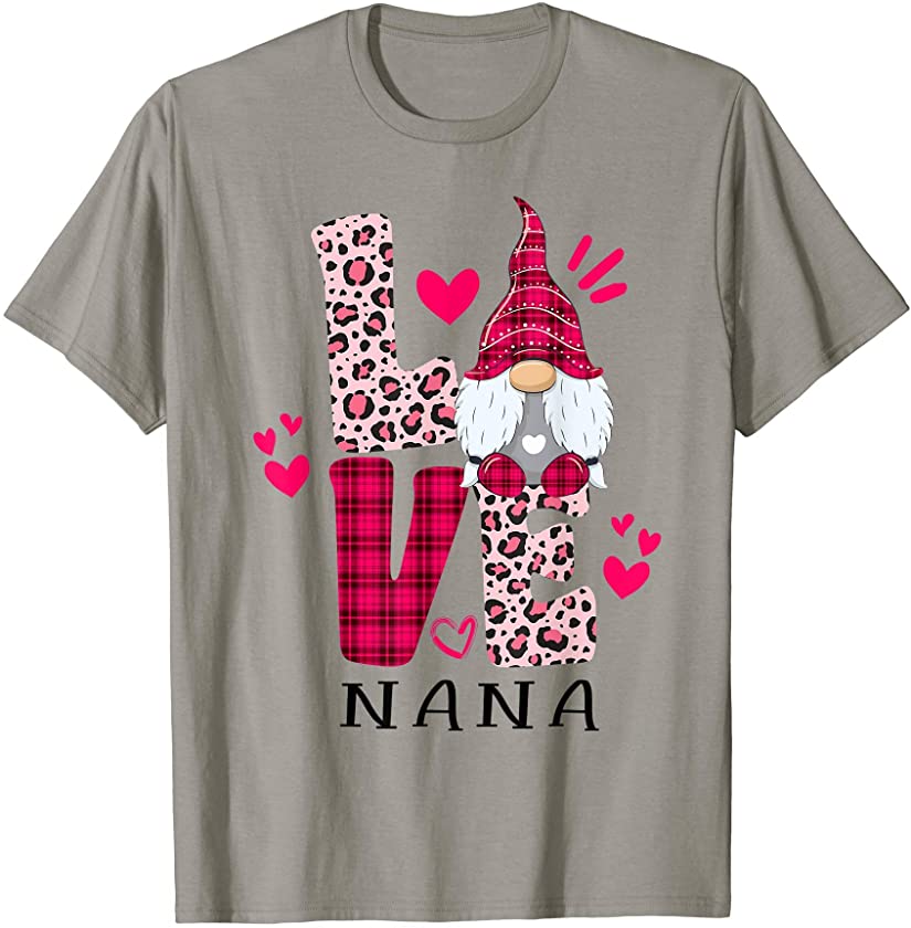 Nn Love Leopard Plaid Gnome Nana Valentines Day Costume T-Shirt