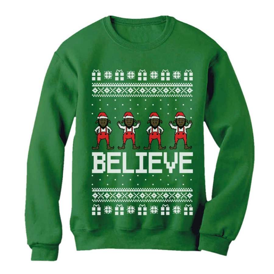 Believe Black Santa Elves Ugly Christmas Sweater Women Sweatshirt