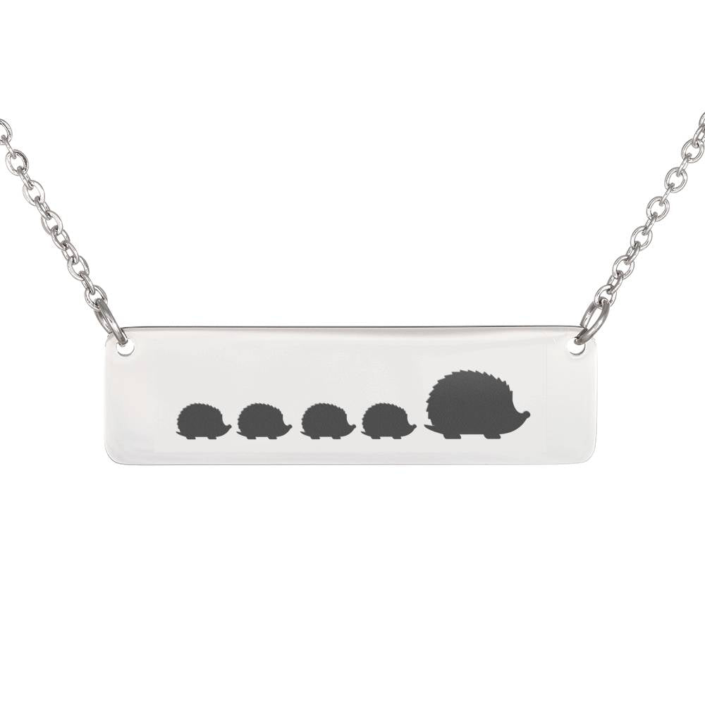 Mommy Hedgehog And Four Baby Hedgehogs Horizontal Bar Necklace For Mom, Stepmom, Grandma – Engravable