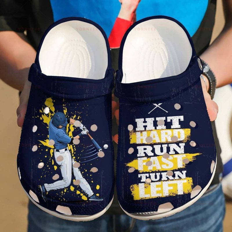 Baseball Hit Hard Run Fast Gift For Lover Rubber clog Shoes Comfy Footwear