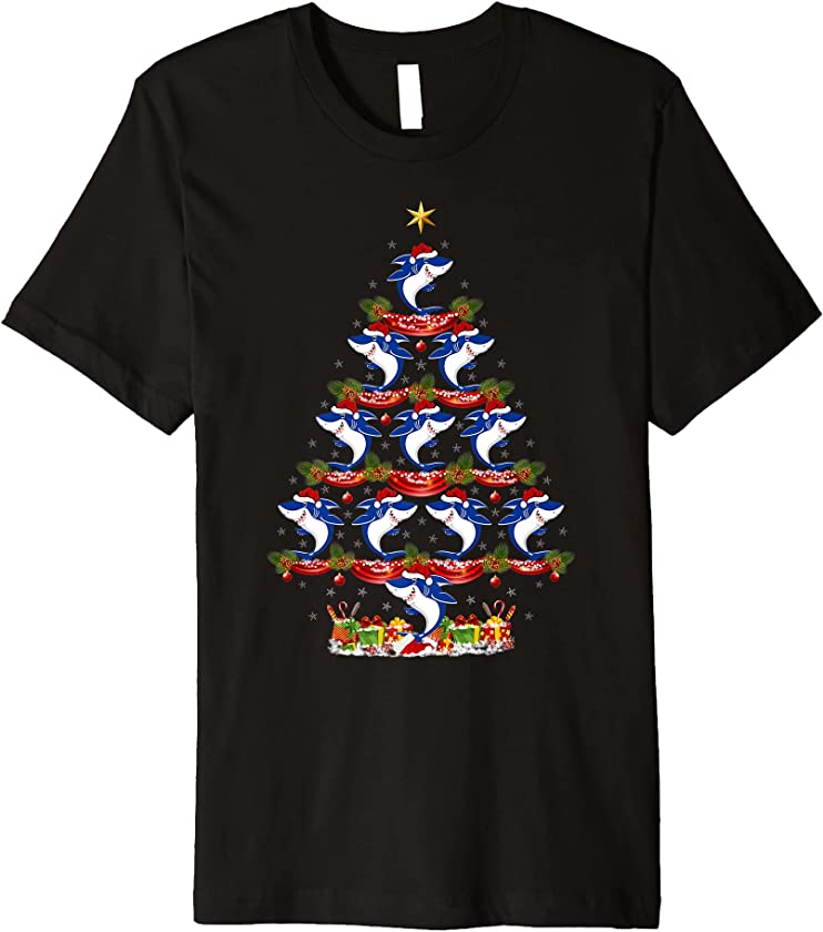 Blue Shark Fish Lover Xmas Holiday Blue Shark Christmas Tree Premium T-Shirt