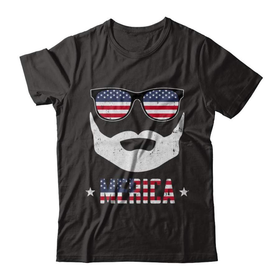 4th of July MERICA America Flag Mustache Dad Bearded T-shirt