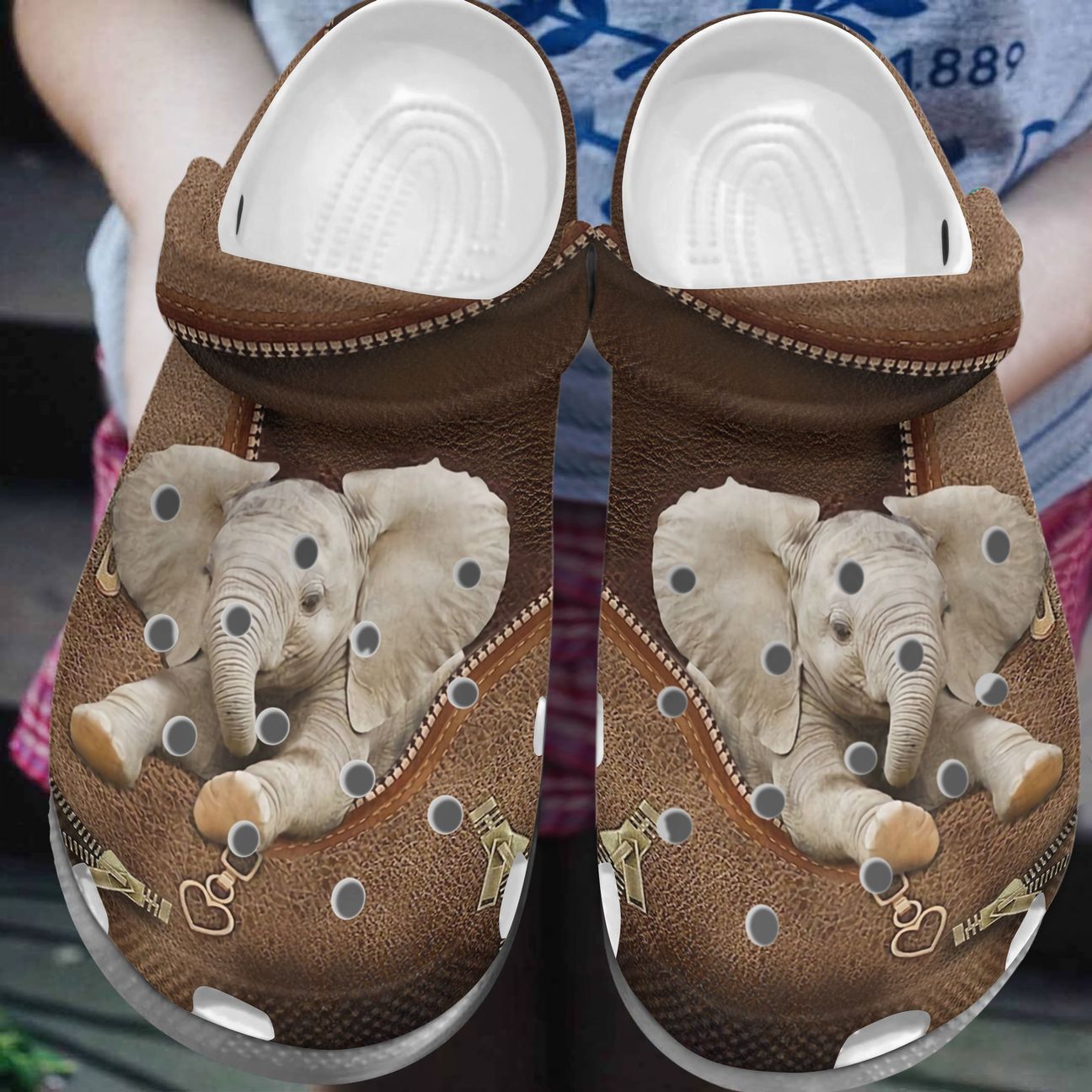 Elephant Personalized Clog, Custom Name, Text, Color, Number Fashion Style For Women, Men, Kid, Print 3D Baby Elephant With Zipper Design