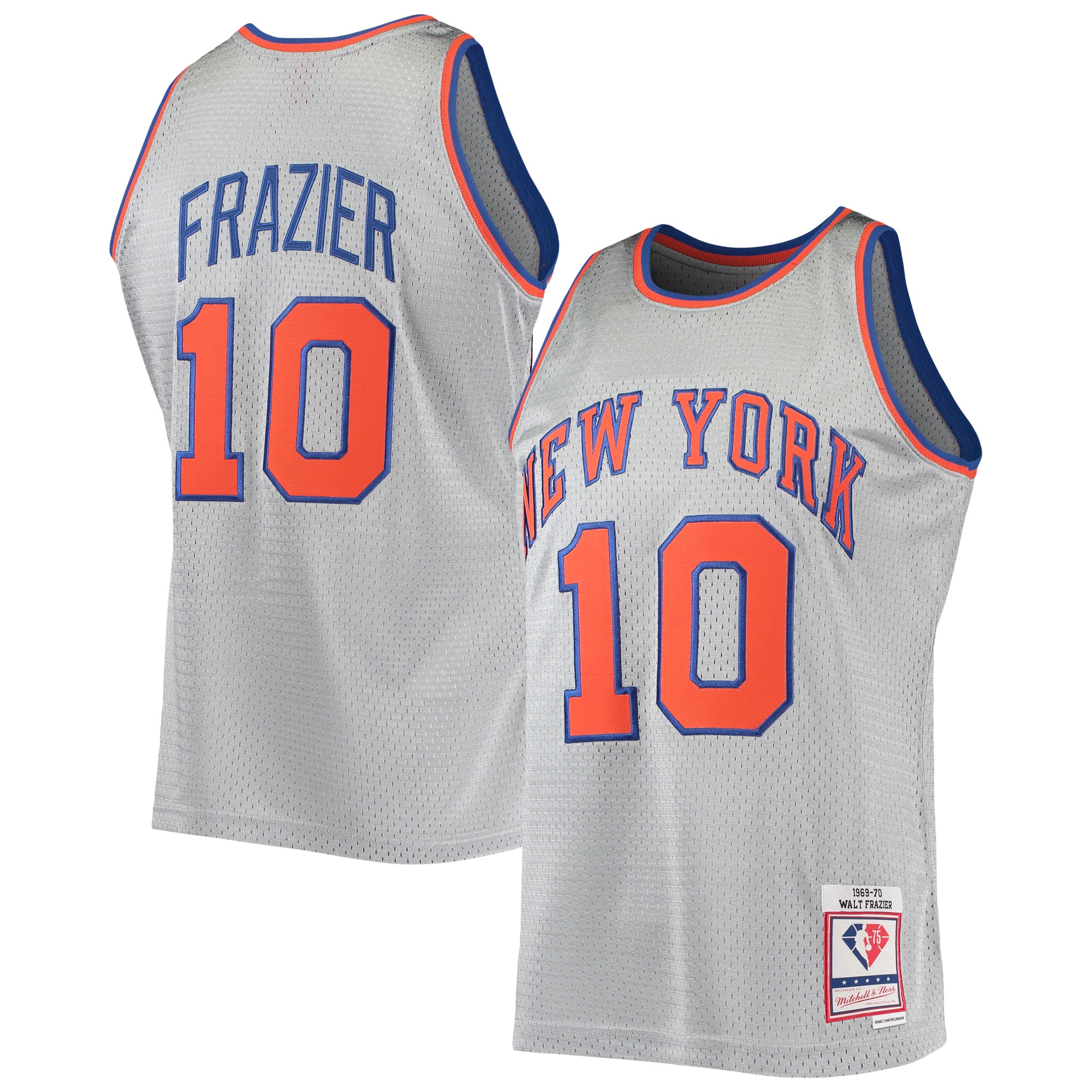 Walt Frazier New York Knicks Mitchell & Ness 75th Anniversary 1969-70 Hardwood Classics Swingman Jersey – Silver