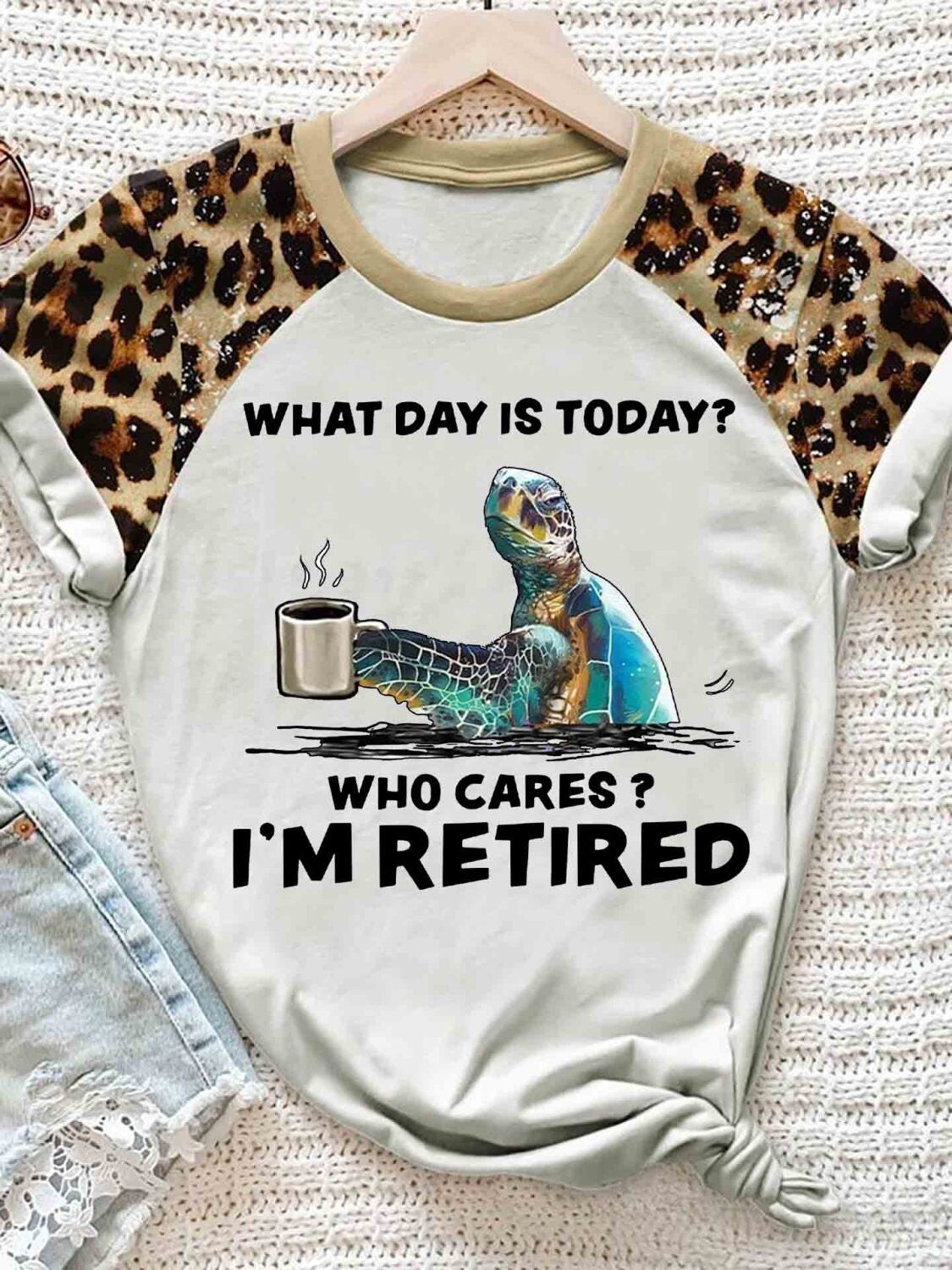 Turtle Leopard Tshirt Who Cares I’M Retired Funny 3D Hoodie Tshirt