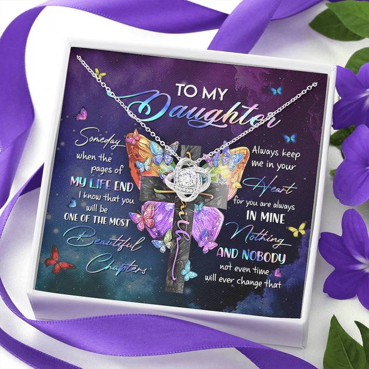 To My Daughter Necklace, Faith Butterfly And Cross Necklace, Daughter Necklace Birthday Graduation Christmas Jewelry Gift For Daughter With Message Card And Gift Box