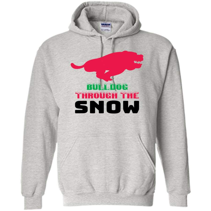 BullDog Through The Snow, Christmas Gift – Gildan Heavy Blend Hoodie