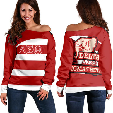 African Delta Sigma Theta Women Off Shoulder Sweater – Elephant Logo Line Version