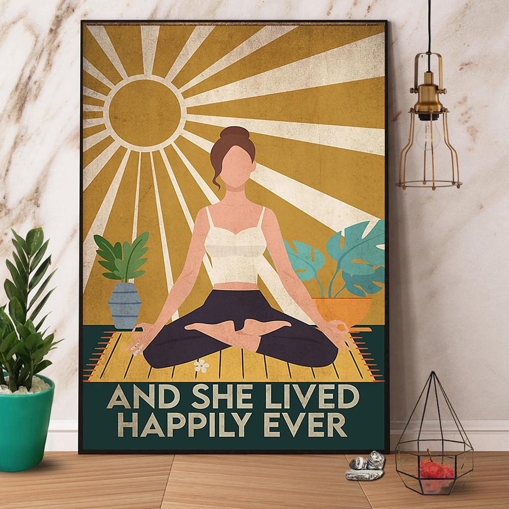 Yoga And She Lived Happily Ever Paper No Frame Canvas Prints Poster Wall Art Decor