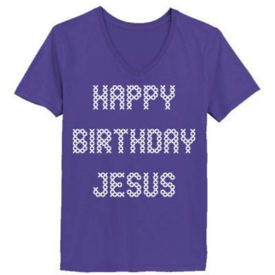 AGR Happy Birthday Jesus Ugly Sweater – Ladies’ V-Neck T-Shirt