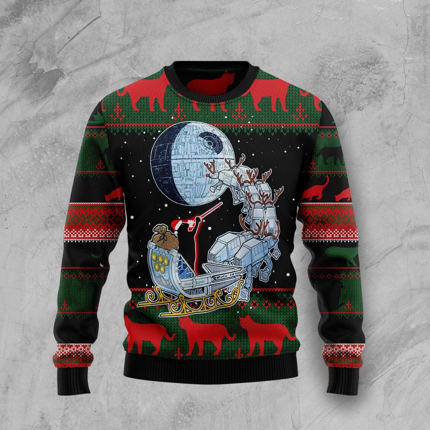 Black Cat Sleigh To Death Star Ht100203 Christmas Ugly Sweater