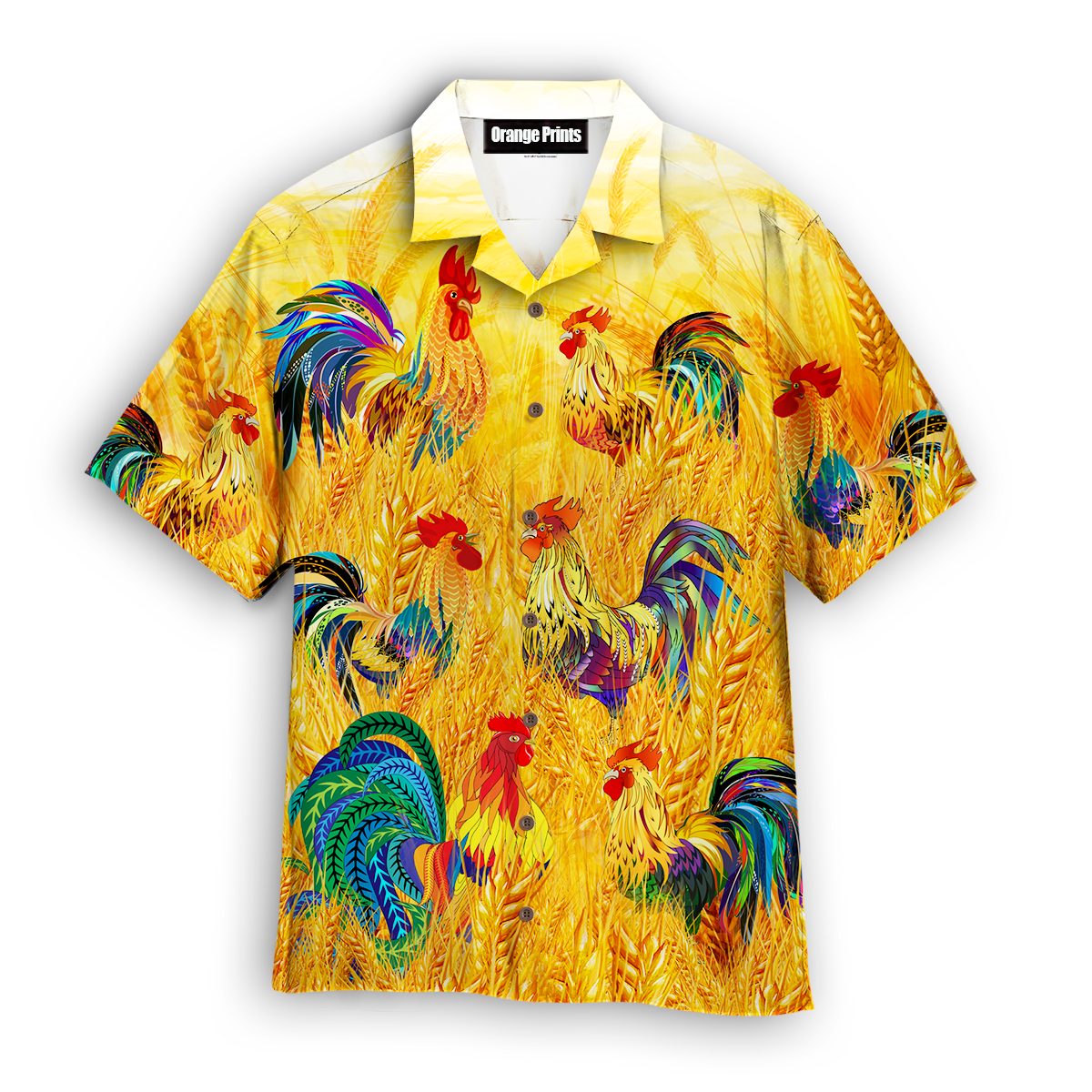 Colorful Rooster Chicken In The Golden Paddy Field Hawaii Shirt For Men Women Ha106139