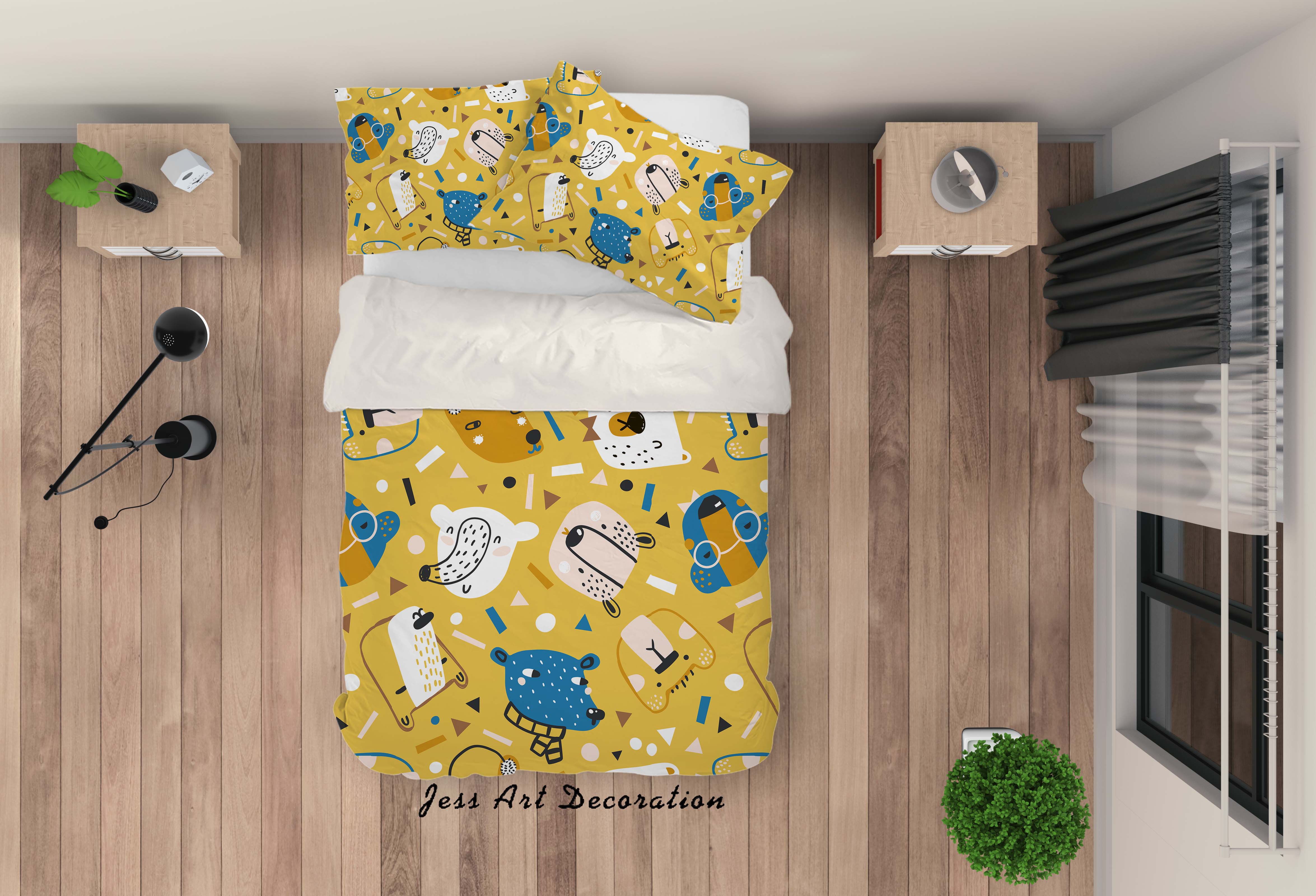 3D Cartoon Bear Animal Pattern Quilt Cover Set Bedding Set Duvet Cover Pillowcases Lxl