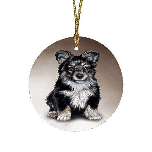 Australian Shepherd Black Puppy Dog Round Christmas Ornament