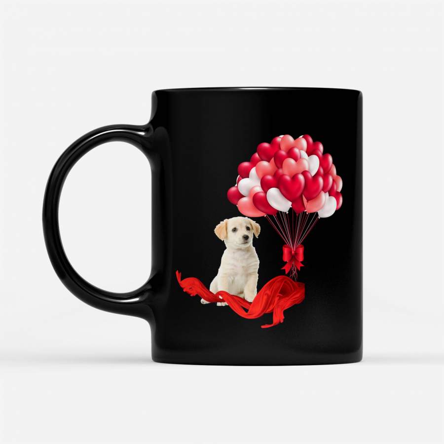 Dog Labrador Retriever Puppy Balloon Heart Cute Love Valentine – Black Mug