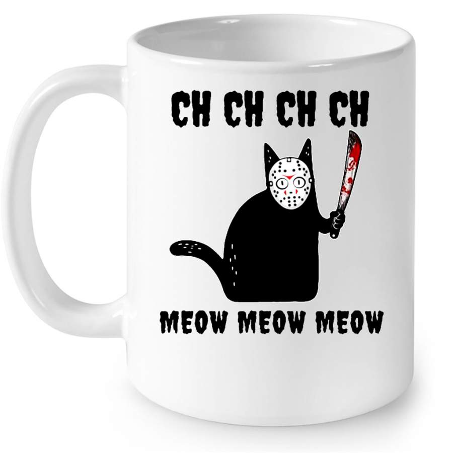 Ch Ch Ch Ch Meow Meow Meow Black Nani  Cat Kitten Halloween Clown W – Full-Wrap Coffee White Mug