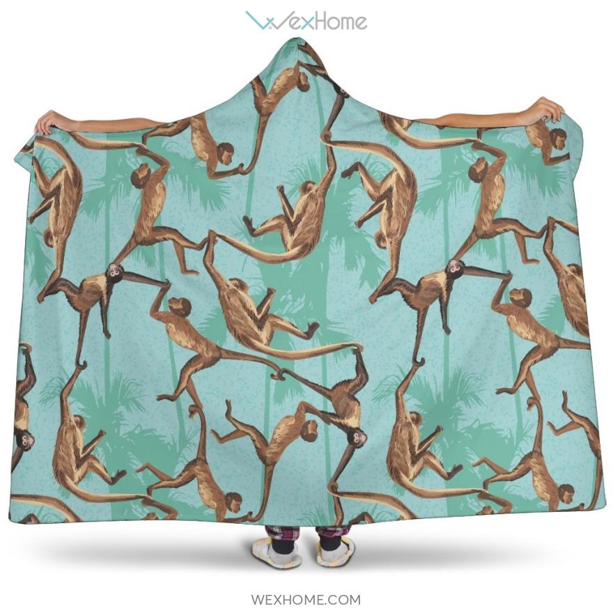 Monkey Palm Tree Background Hooded Blanket