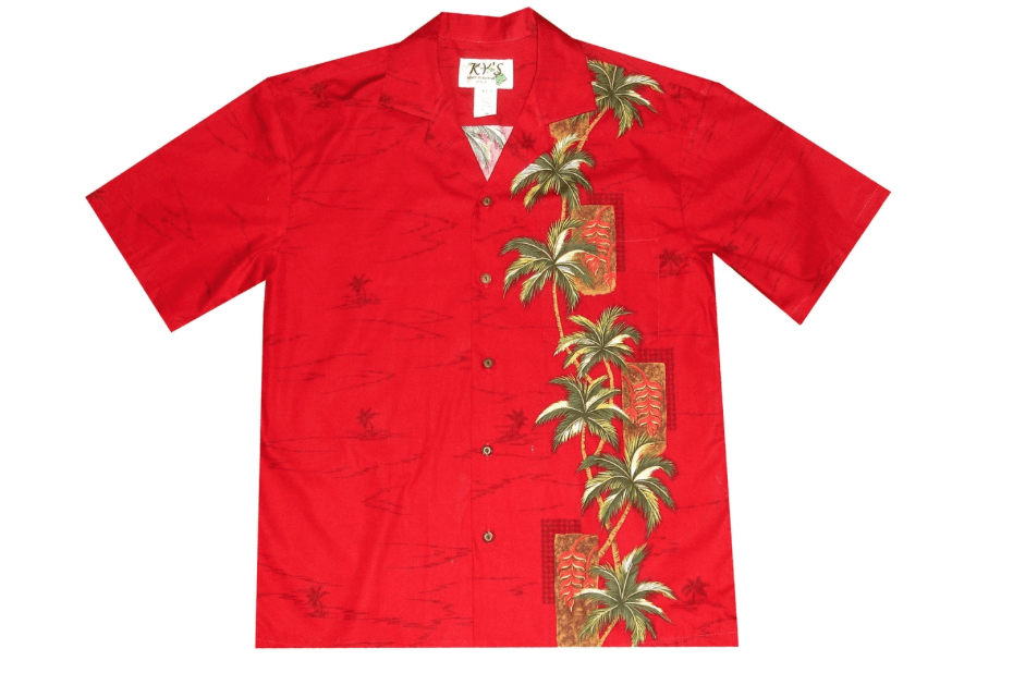 Mens Red Button Down Hawaii Shirt With Tikis And Palms Ha73824