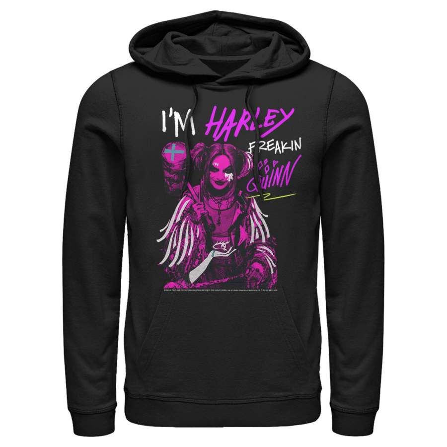 Birds of Prey Men’s Harley Freakin’ Quinn Cartoon  Lightweight Hoodie