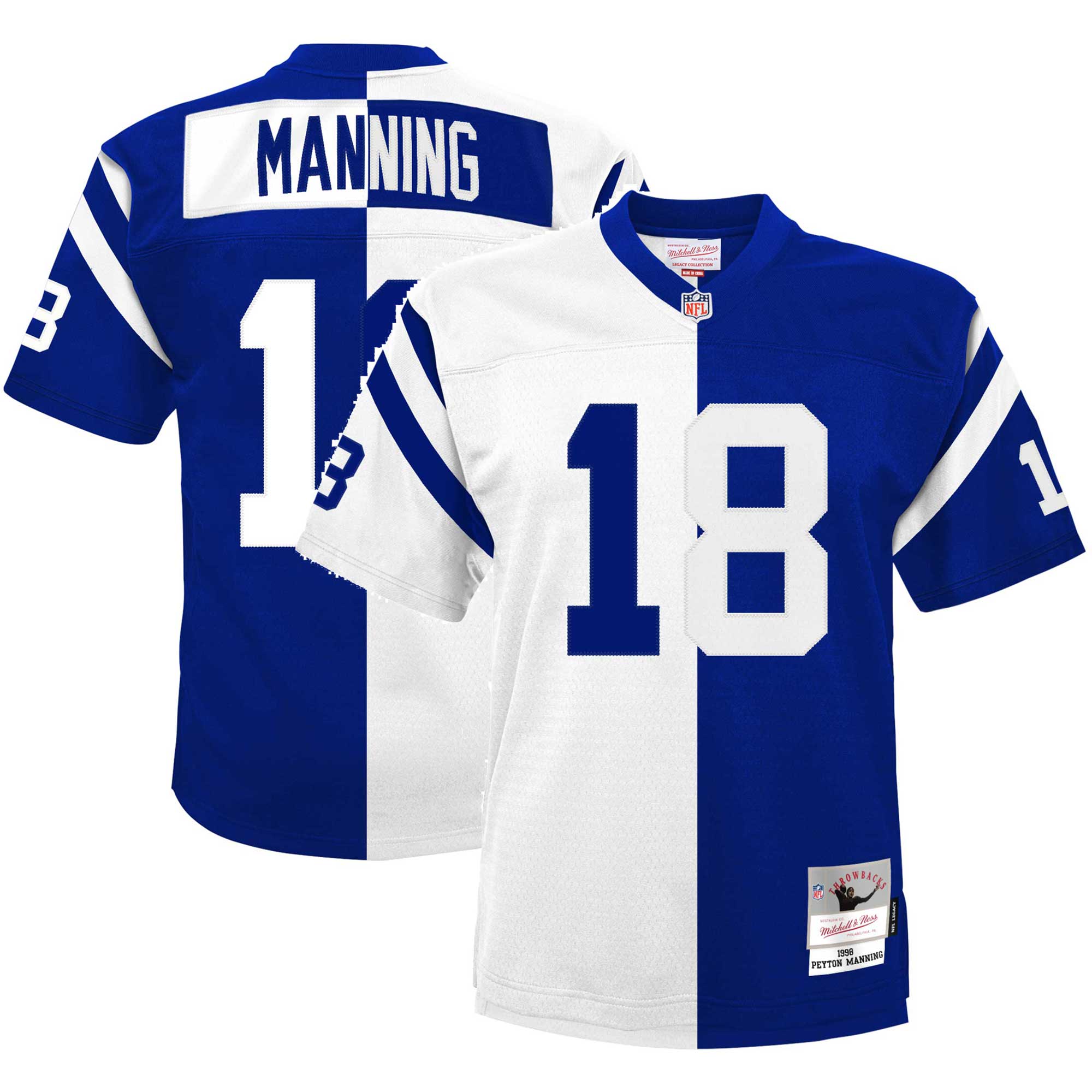 Peyton Manning Indianapolis Colts Mitchell & Ness Youth Split Legacy Jersey – White/Royal