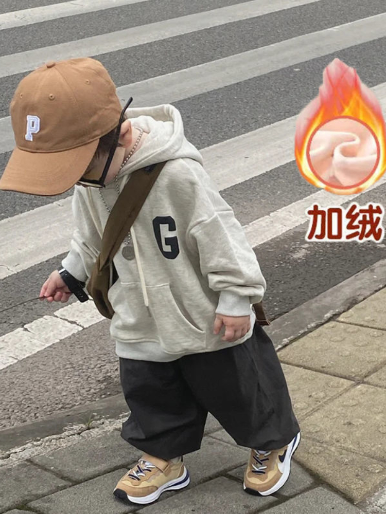 2-11Y 2022 Boy Autumn Winter Hoodie Children’s Clothing New Korean Kids boys Gray Sweatshirt Loose Long-Sleeved Pullover Hooded alx