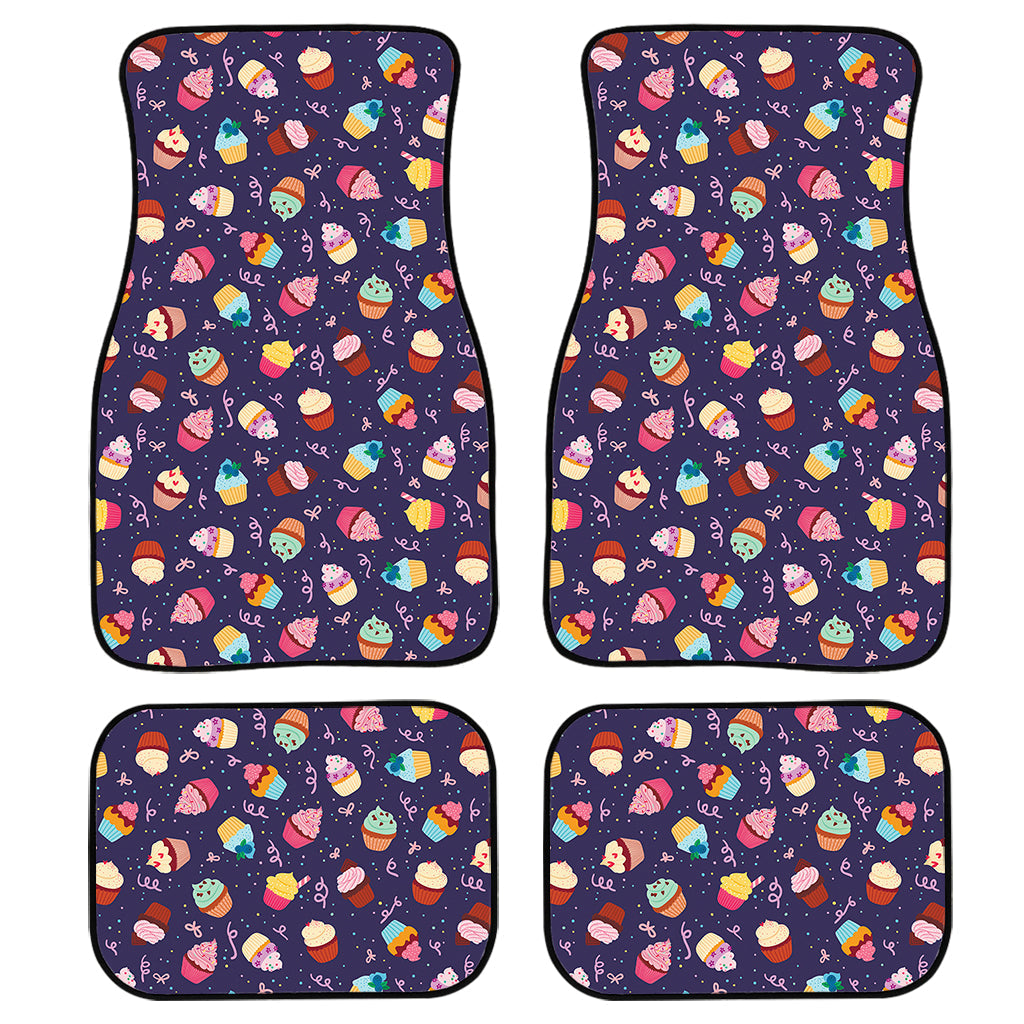 Mini Cupcake Pattern Print Front And Back Car Floor Mats, Front Car Mat