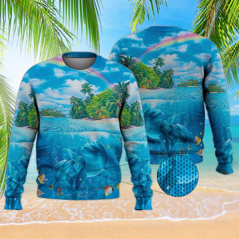 Blue Beach And Sky Dolphin Cute 3D Full Print Sweater