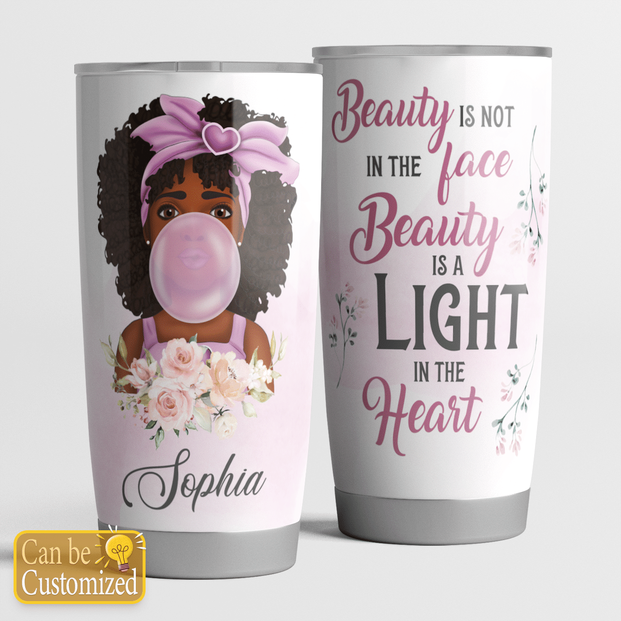 Personalized Tumbler Black Girl Tumbler For Queen Pink Ballon Baby Girl Tumbler