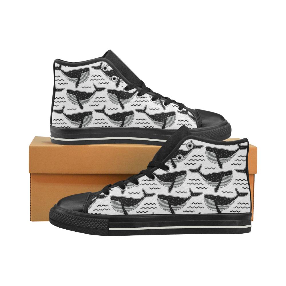 Black whale pattern Men’s High Top Shoes Black